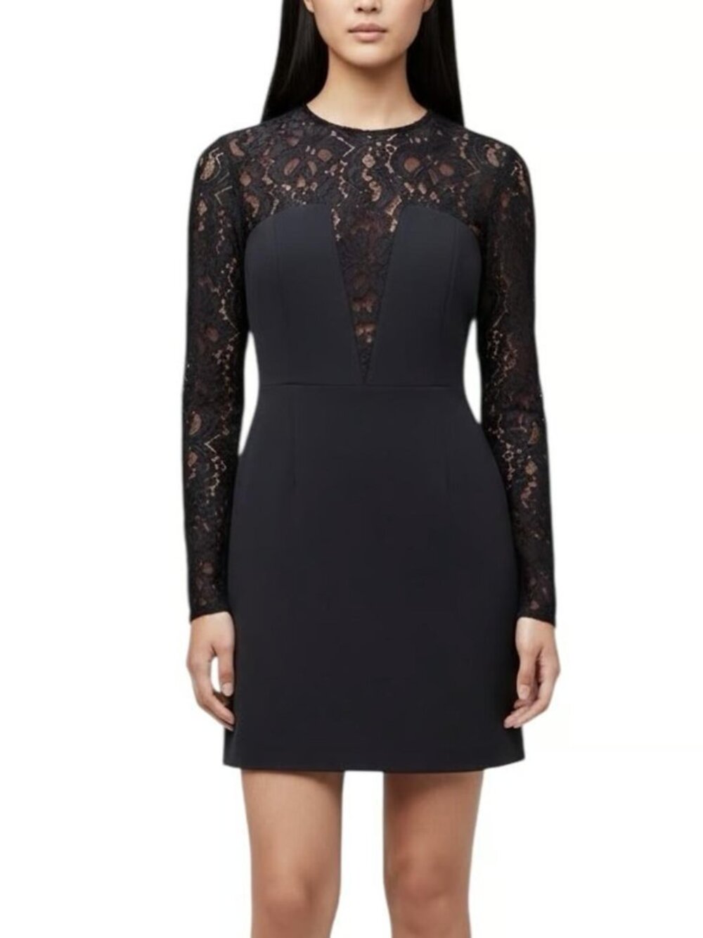 Aritzia Babaton Masaki Black Lace Crepe Mini Dress cocktail party keyhole back 4